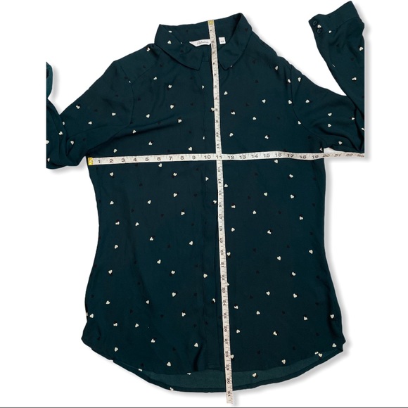 Dark Teal Green Button Down Blouse w/ Heart Print - Picture 5 of 6
